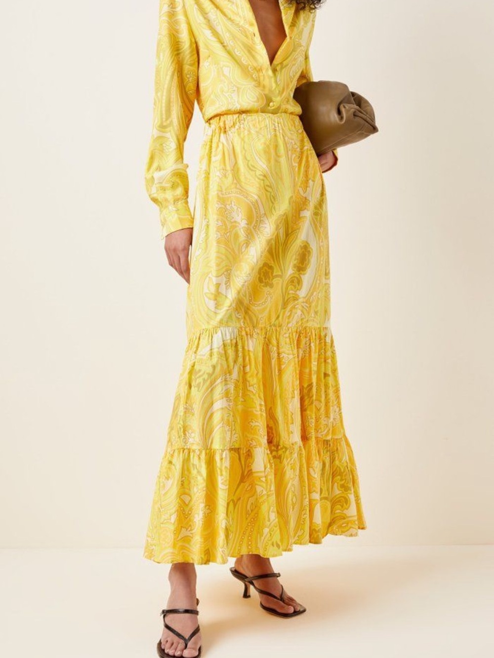 Etro Yellow Paisley Tiered Maxi Skirt
